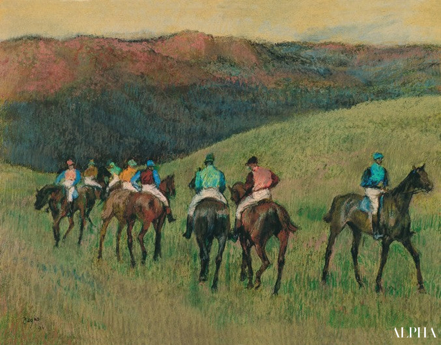 Galopphester i et landskap - Edgar Degas - Høykvalitets reproduksjoner av malerier og bilder