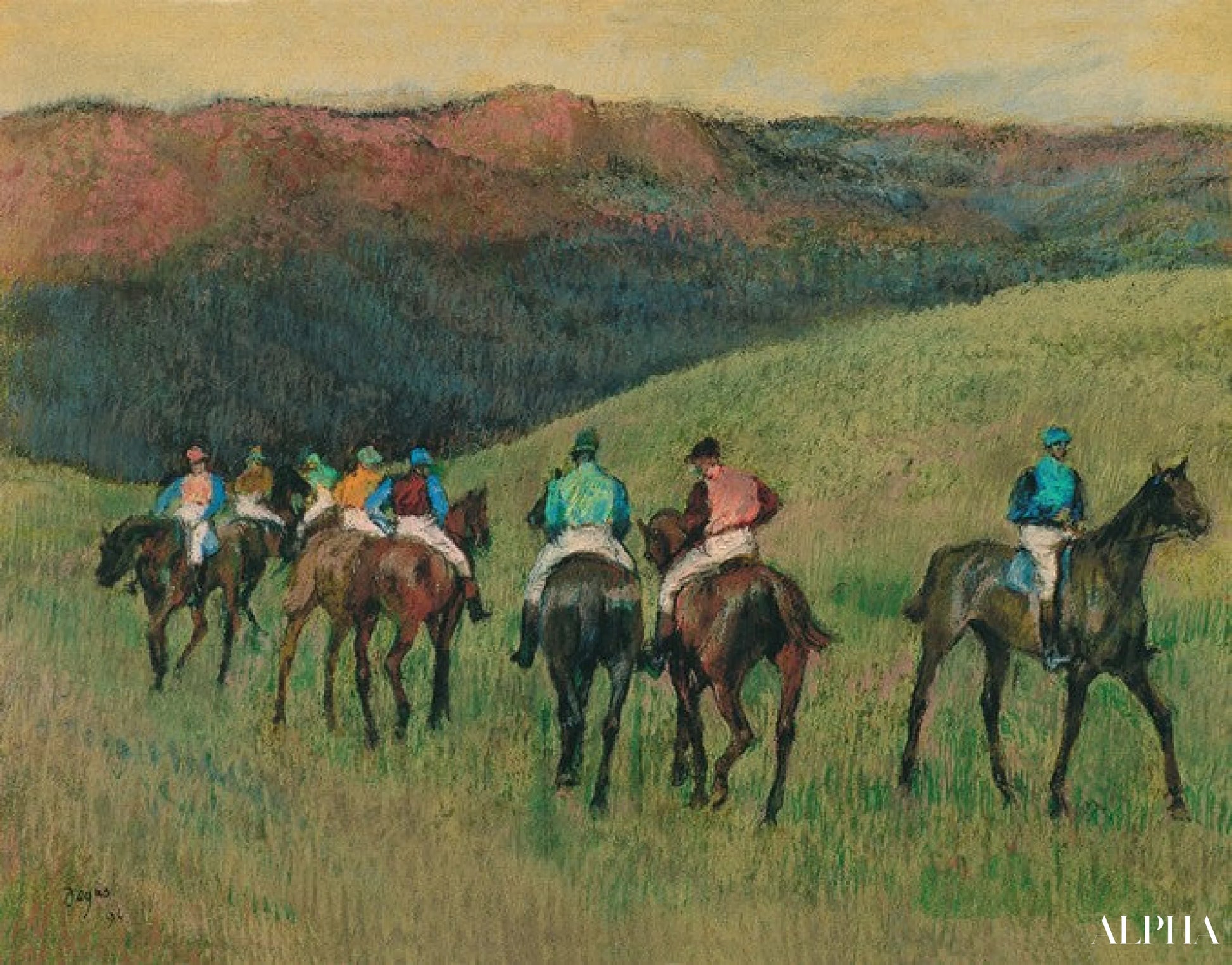 Galopphester i et landskap - Edgar Degas - Høykvalitets reproduksjoner av malerier og bilder
