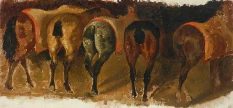 Stående hester i en stall - Théodore Géricault