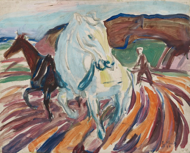 Pløyende hester - Edvard Munch