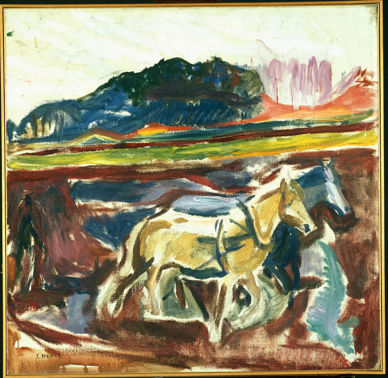 Pløyende hester - Edvard Munch