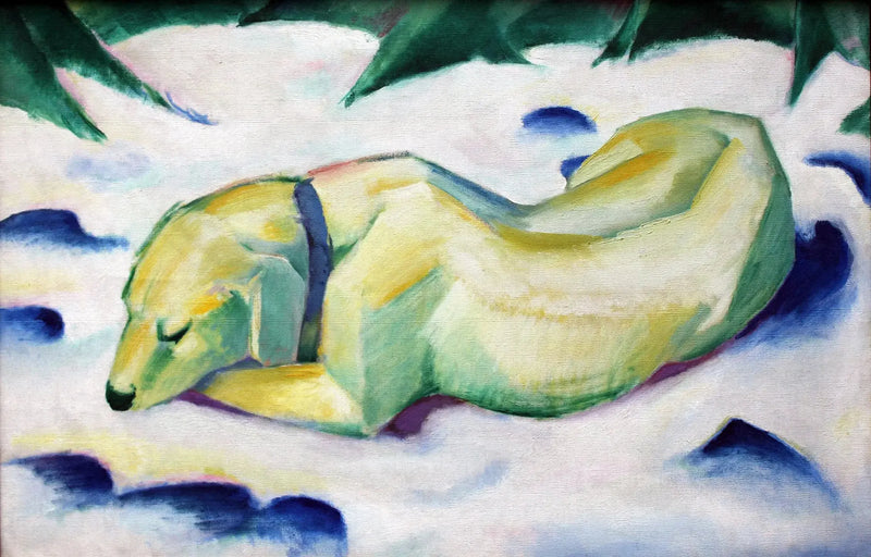 Hund liggende i snøen - Franz Marc