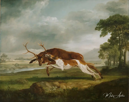 Chien courant sur un cerf - George Stubbs - Reproductions de tableaux et peintures haut de gamme