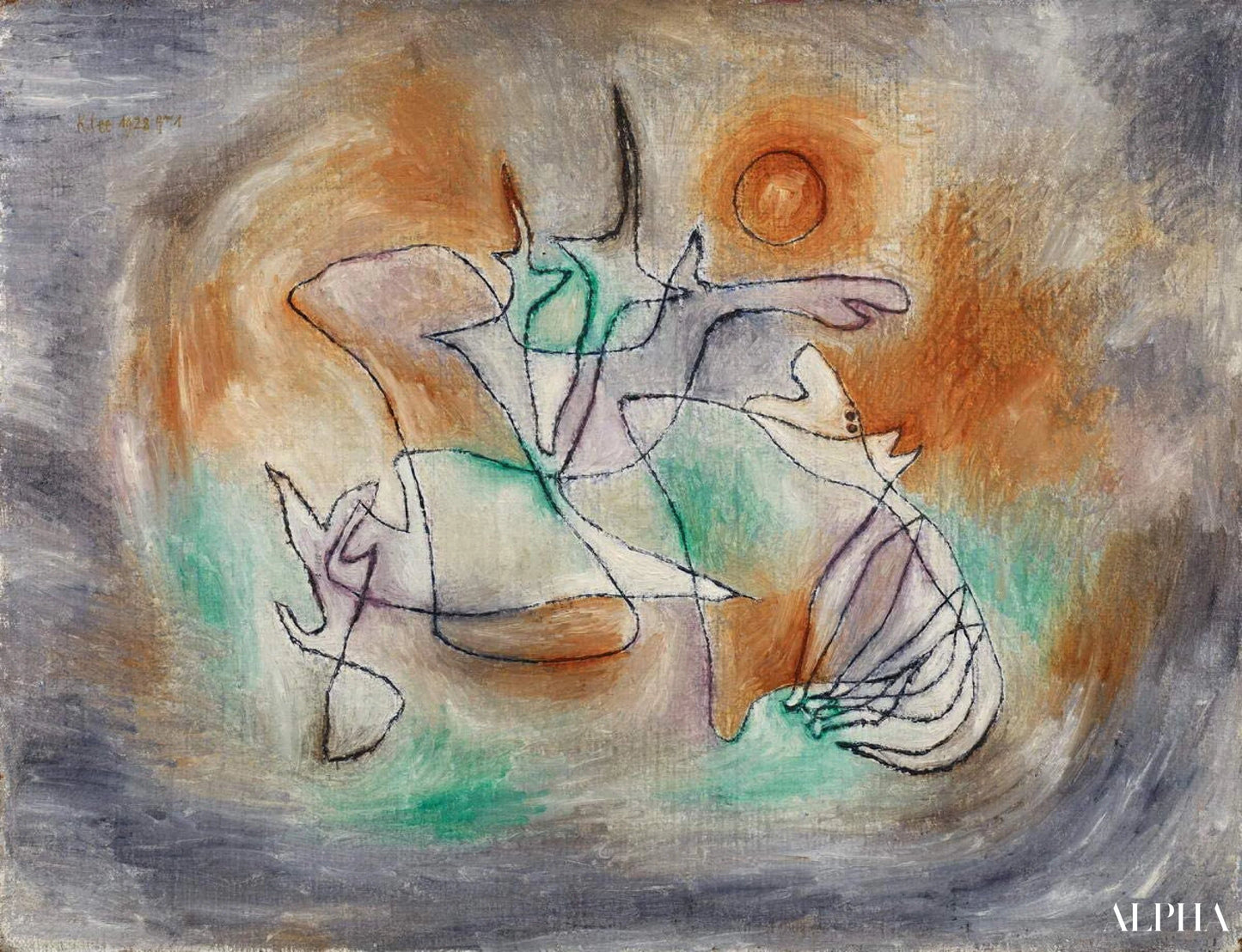 Hylende hund - Paul Klee - Høykvalitets reproduksjoner av malerier og bilder