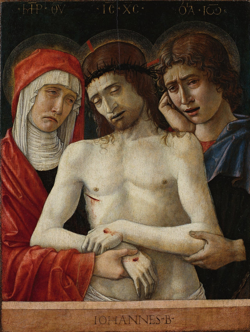 Kristus død omgitt av Maria og Johannes Evangelist - Giovanni Bellini