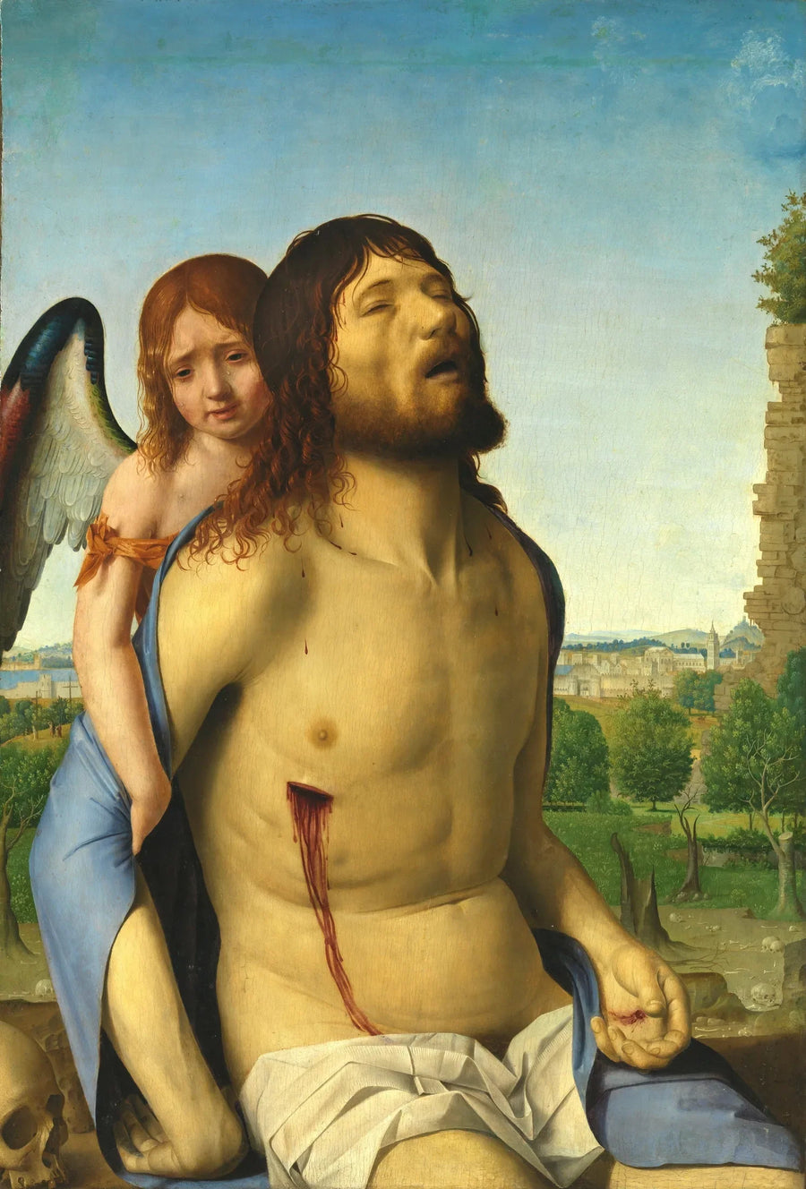 Kristus død, støttet av en engel - Antonello de Messine