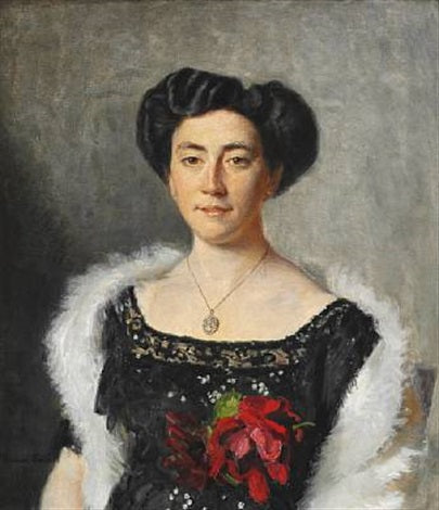 Christiane Bruun de Neergaard en robe de soirée noire ornée d'une rose rouge - Michael Peter Ancher image 1 reproduction de peinture à l’huile