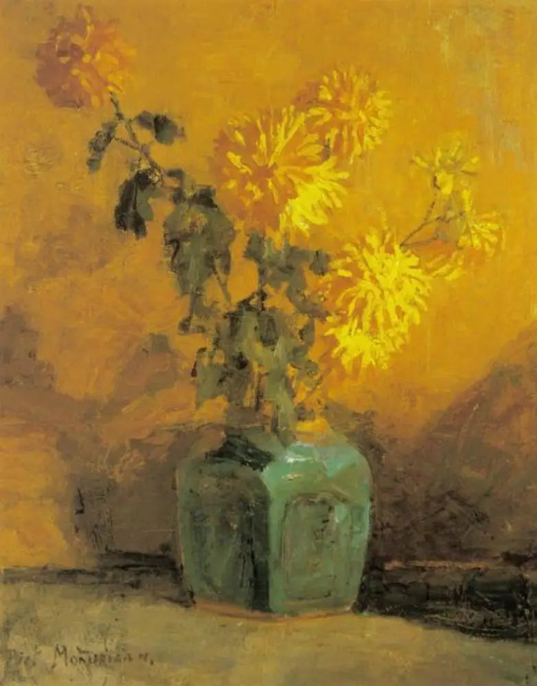 Gule krysantemum i en ingefærkrukke - Piet Mondrian