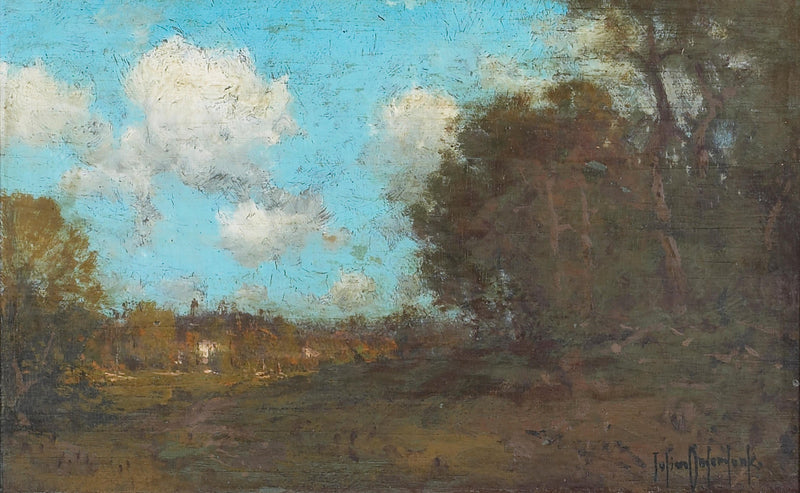 Blå himmel over et skogkledd landskap - Julian Onderdonk