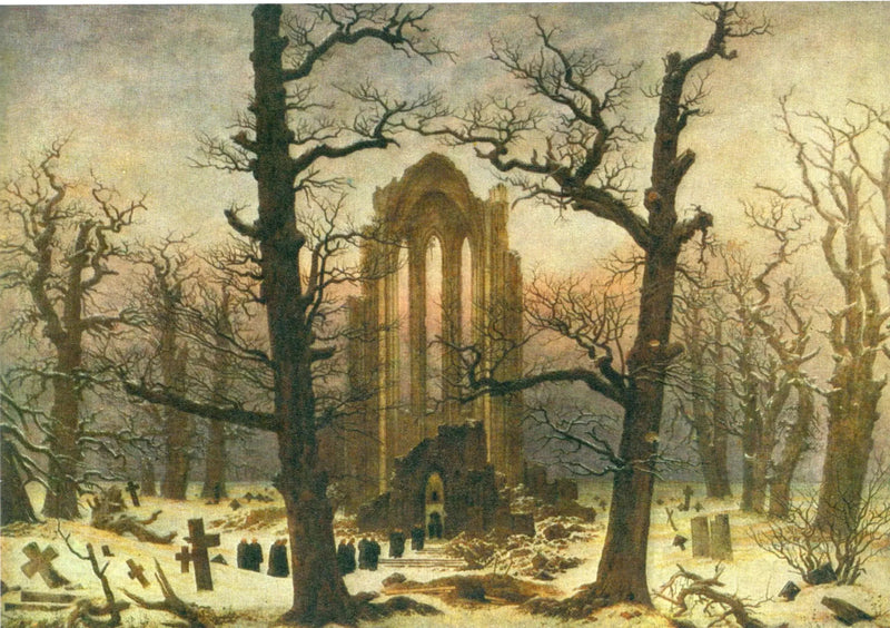 Klosterets kirkegård under snøen - Caspar David Friedrich