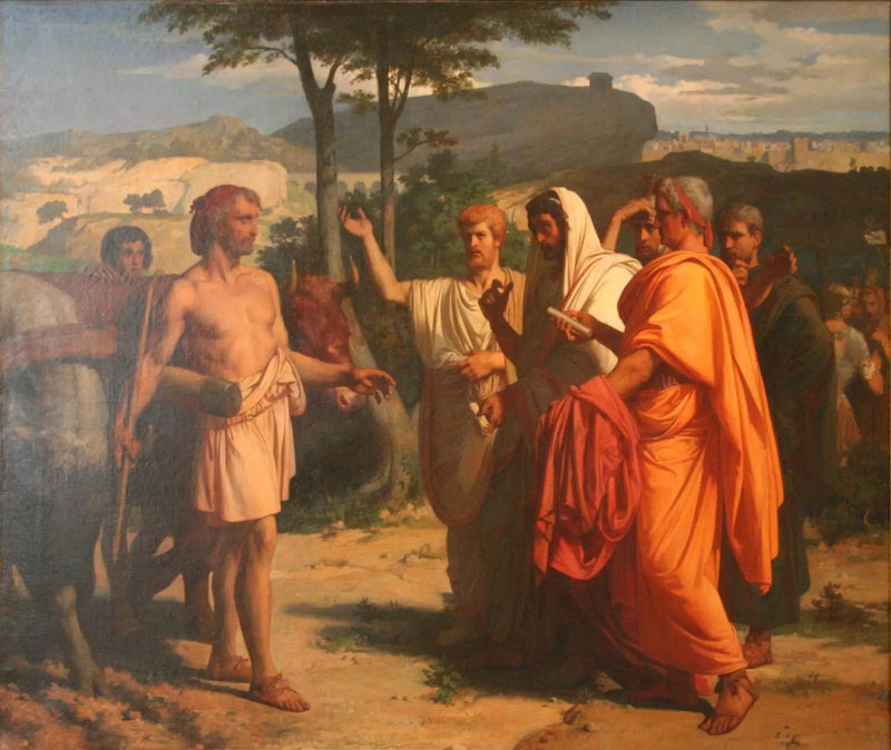 Cincinnatus som mottar ambassadører som er betrodd å overbringe ham diktatorens insignier - Alexandre Cabanel

Source:
Cincinnatus recevant les ambassadeurs chargés de lui porter les insignes de la dictature - Alexandre Cabanel