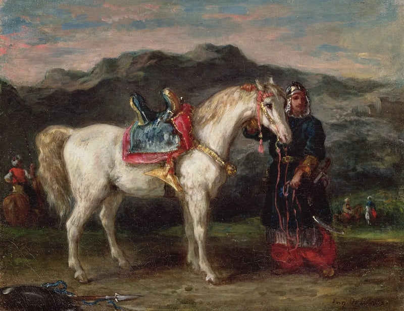 Circassian leietaker en hest av bruden sønn - Eugène Delacroix