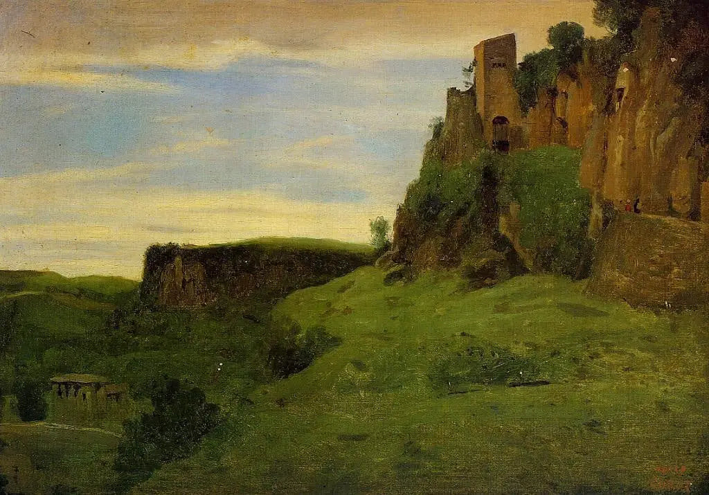 Civita Castellana. fabriques au sommet des rochers - Jean-Baptiste Camille Corot - Alpha Reproduction