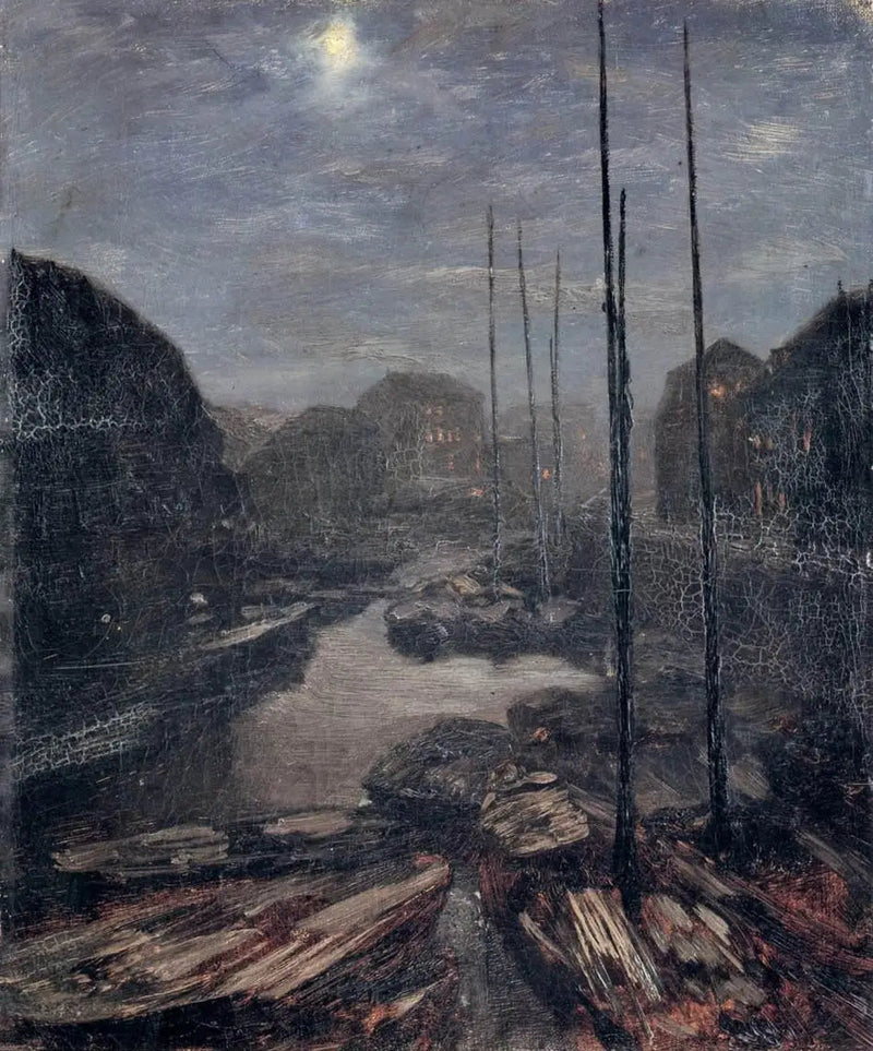 Måneskinn over Friedrichskanal i det gamle Berlin - Adolph von Menzel