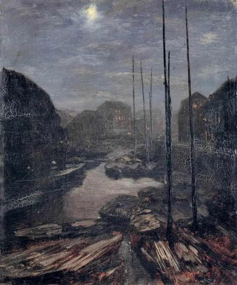 Måneskinn over Friedrichskanal i det gamle Berlin - Adolph von Menzel