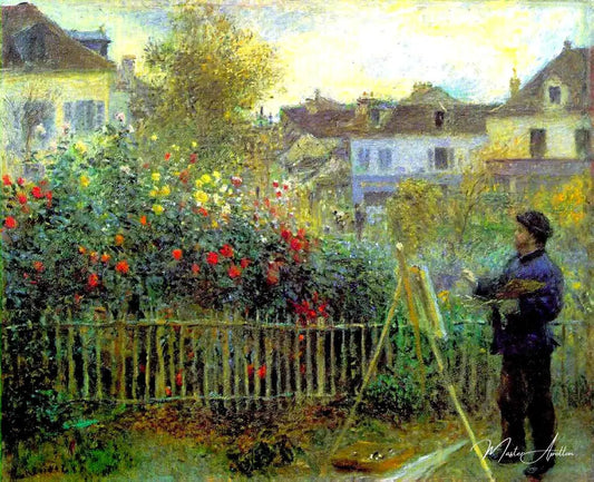 Claude Monet peignant dans son jardin à Argenteuil - Pierre-Auguste Renoir - Reproductions de tableaux et peintures haut de gamme