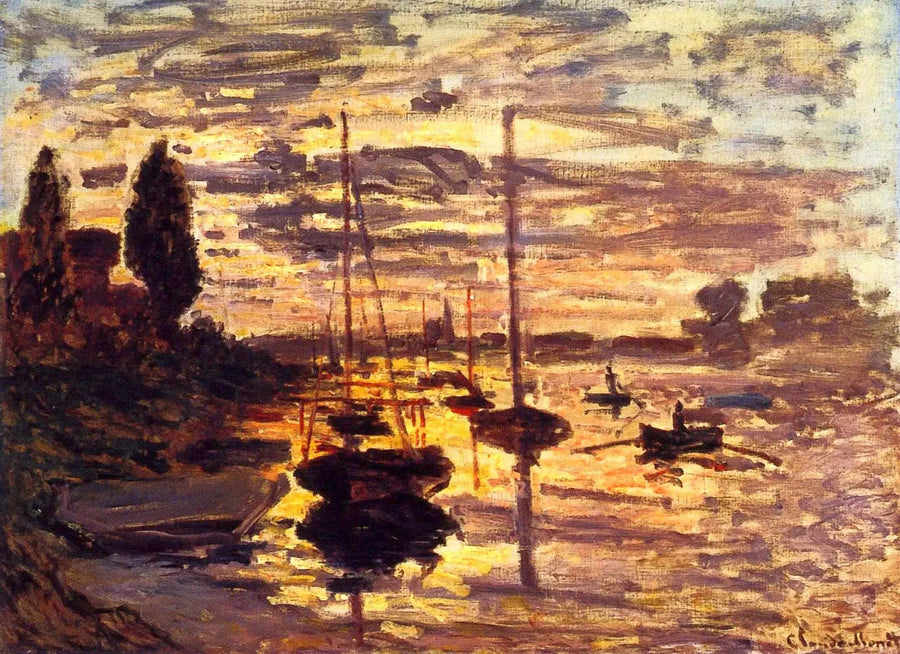 På Petit-Gennevilliers, solnedgang W338 - Claude Monet