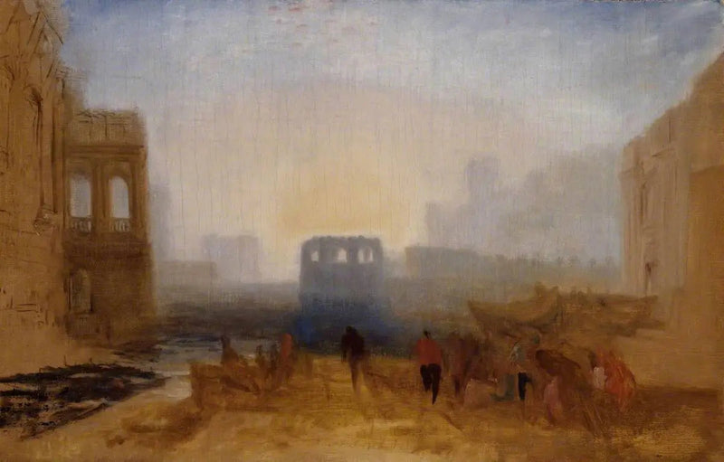 Claudian Havnescene: Studie for 'Dido som dirigerer utstyret til flåten' - J. M. W. Turner