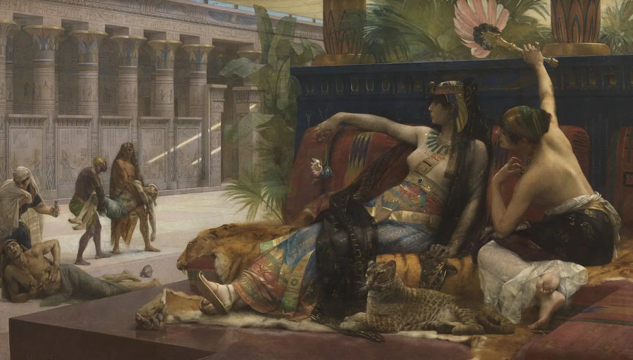 Kleopatra pålegger giftstoffer til dødsdømte - Alexandre Cabanel

Source:
Cléopâtre impose des poisons sur des condamnés à mort - Alexandre Cabanel