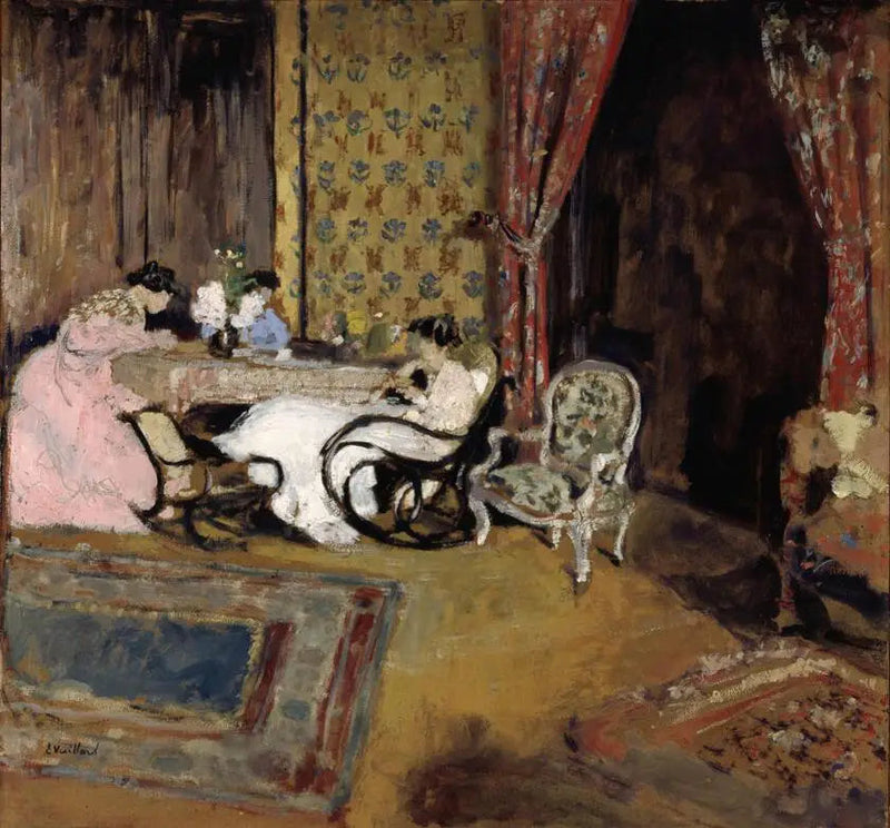 Innendørsknippe, de tre damene i stuen - Édouard Vuillard
