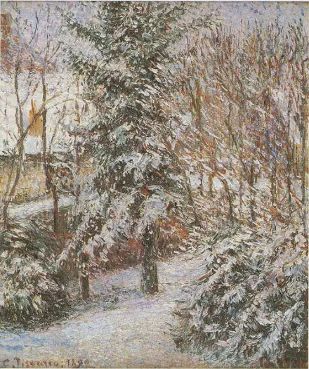 Hjørne av hagen, snø, Eragny - Camille Pissarro