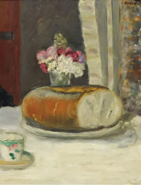 Bordhjørne (Kaffekopp, brød og blomster) - Pierre Bonnard