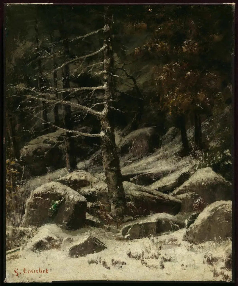 Skogkledd ås i vinter - Gustave Courbet