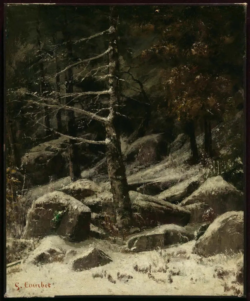 Skogkledd ås i vinter - Gustave Courbet