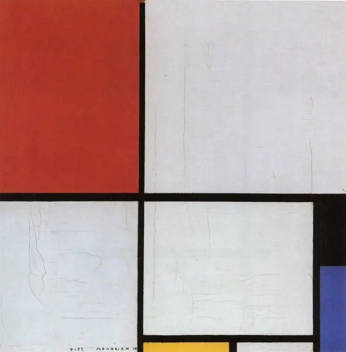 Reproduction du tableau « Composition avec du rouge, du noir, du bleu et du jaune - Piet Mondrian » par Alpha Reproduction en peinture à l’huile