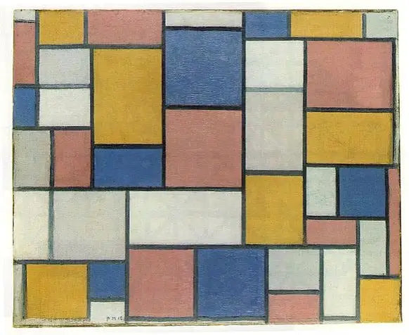 Komposisjon med fargeplaner og grå linjer - Piet Mondrian