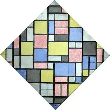 Komposisjon med raster 6: resultat, komposisjon med farger - Piet Mondrian