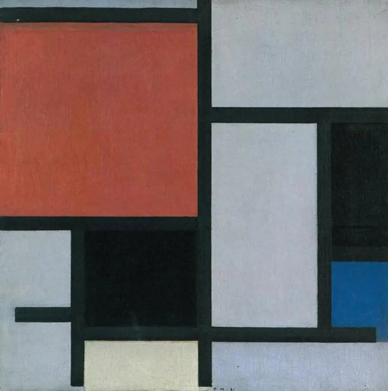 Komposisjon med et stort rødt, svart, blått, gult og grått fly - Piet Mondrian