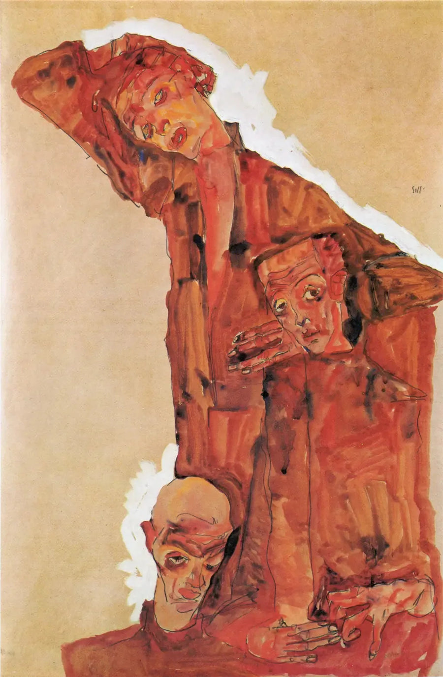 Komposisjon etter Portrett av tre menn (Selvportrett) - Egon Schiele