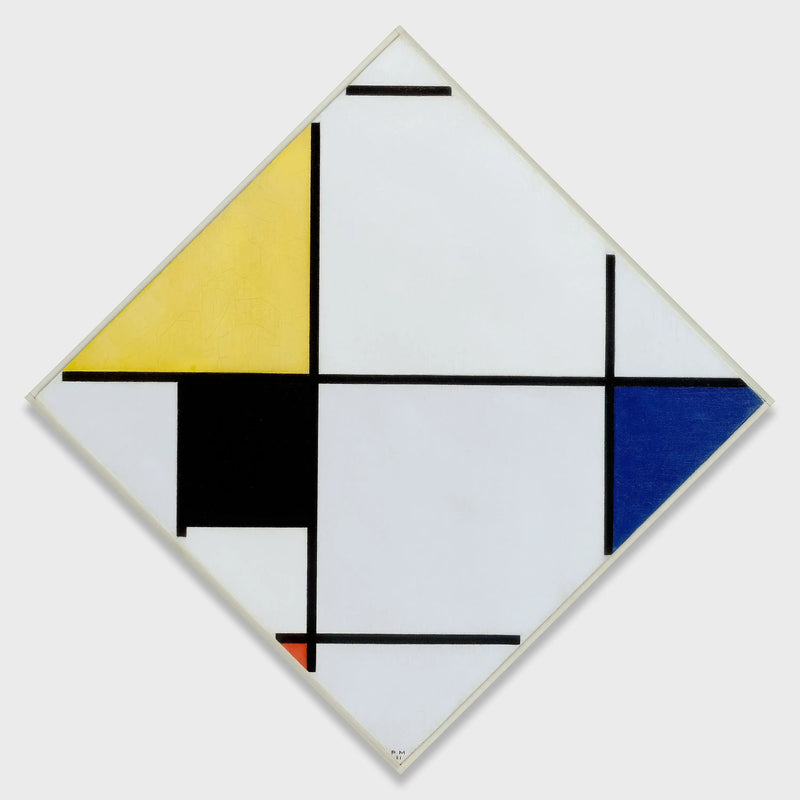 Diamantkomposisjon med gult, svart, blått, rødt og grått - Piet Mondrian