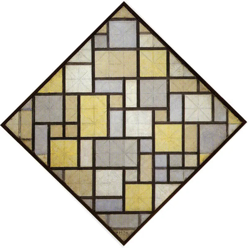 Komposisjon: Lyse fargeflater med grå linjer - Piet Mondrian