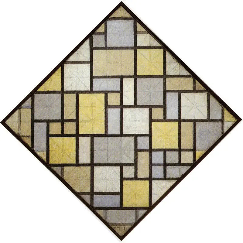Komposisjon: Lyse fargeflater med grå linjer - Piet Mondrian