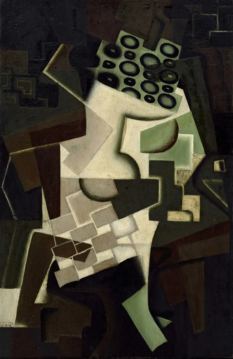 Kompottskål og duk med rutemønster - Juan Gris