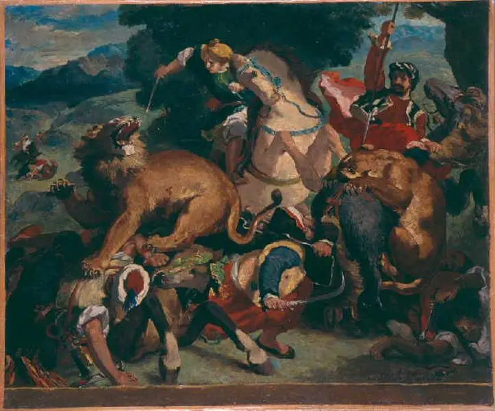 kopi etter 'Løvejakt' av Delacroix - Odilon Redon