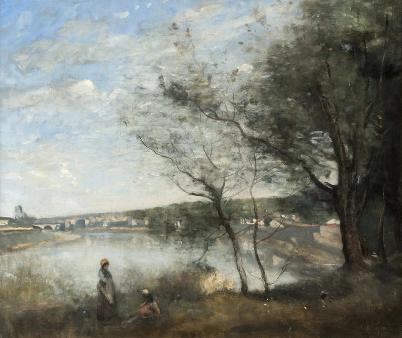 Corbeil sett på avstand: Bak trærne, om morgenen - Jean-Baptiste Camille Corot