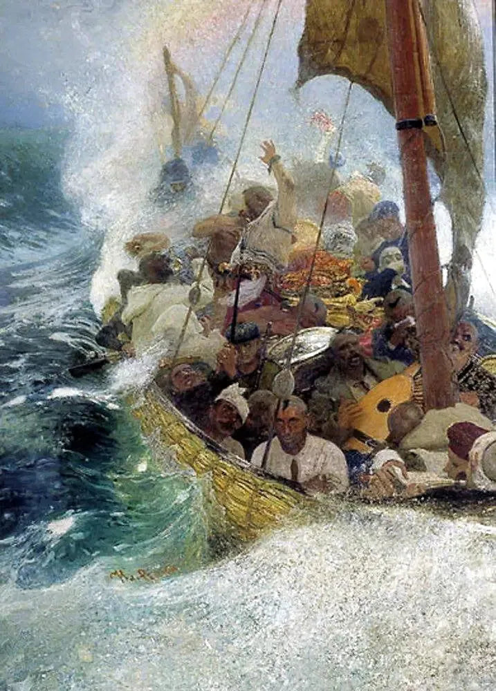Cossakker på Svartehavet. Zaporozjiske cossakker på en chaika under en storm. - Ilya Repin