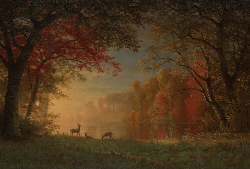 Indisk solnedgang: elg ved bredden av en innsjø - Albert Bierstadt

Source:
Coucher de soleil indien : cerf au bord d'un lac - Albert Bierstadt
