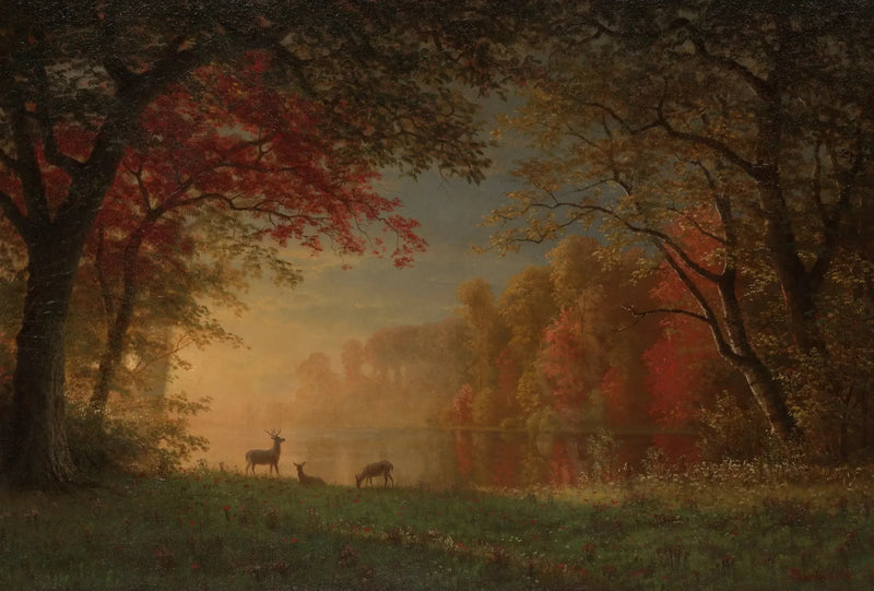 Indisk solnedgang: elg ved bredden av en innsjø - Albert Bierstadt

Source:
Coucher de soleil indien : cerf au bord d'un lac - Albert Bierstadt