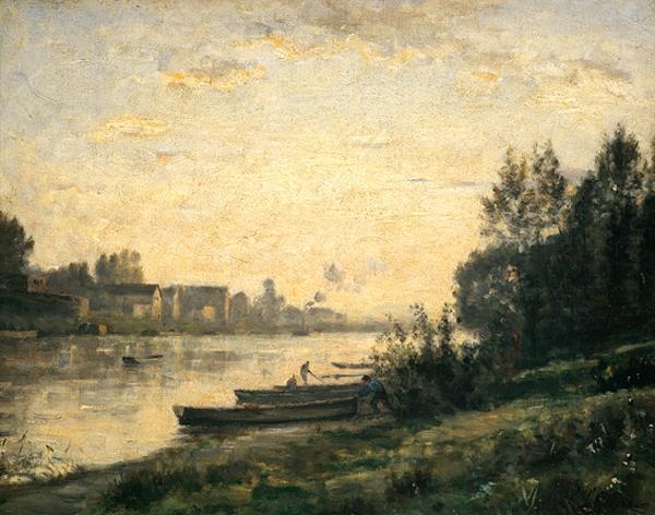 Solnedgang over en elv - Stanislas Lépiné