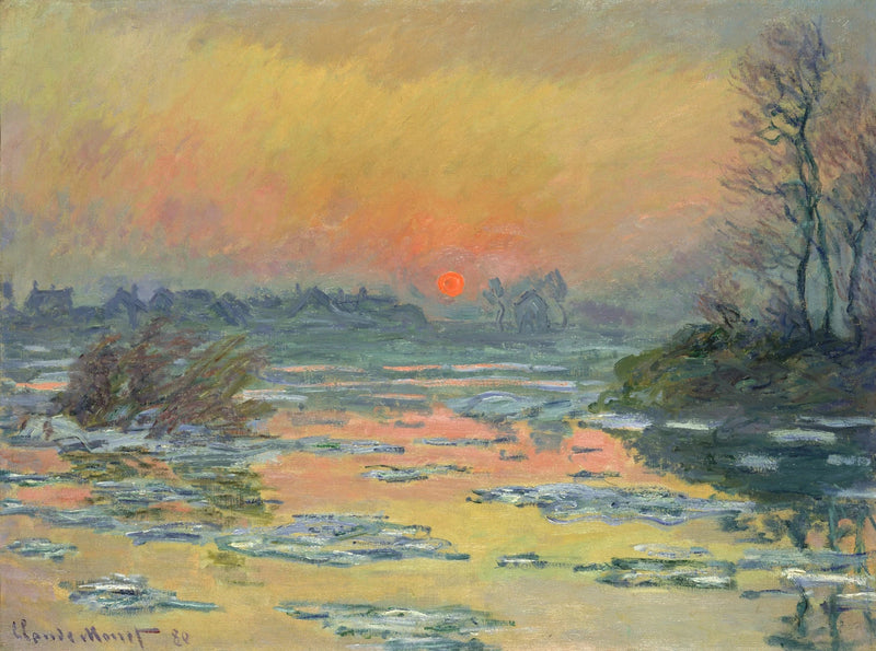 Solnedgang over Seinen, vinter W574 - Claude Monet