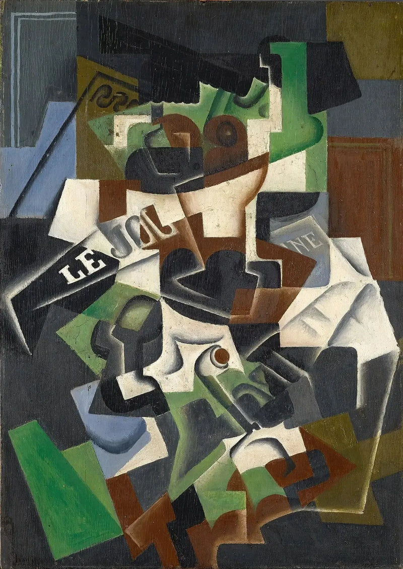 Fruktskål, pipe og avis - Juan Gris