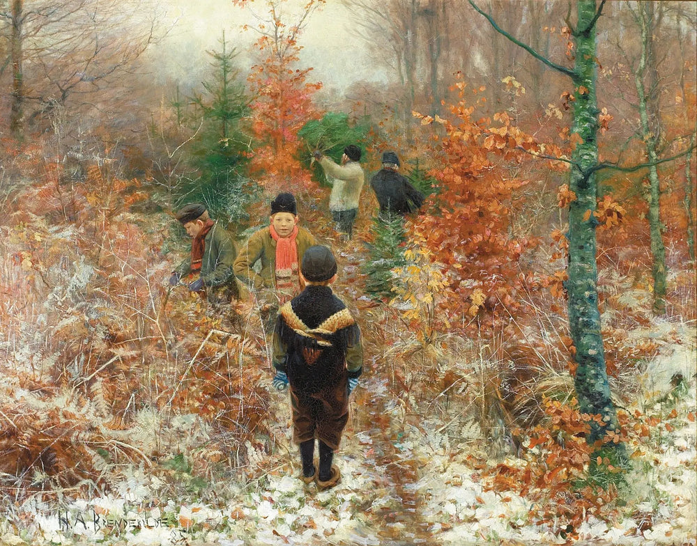 Couper les sapins de Noël. - H. A. Brendekilde image 1 copie de tableau peinte à la main