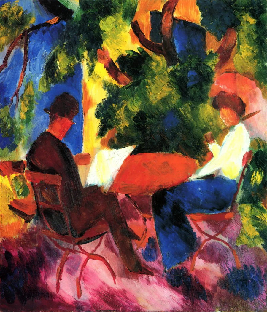 Par i hagen ved bordet - August Macke