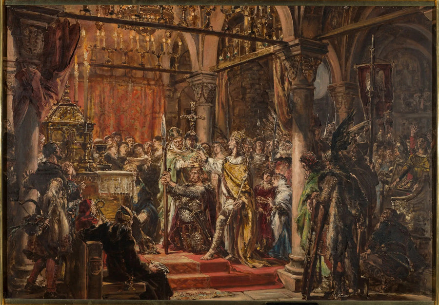 Kroningen av den første kongen, 1001 e.Kr., fra serien «Historien om sivilisasjonen i Polen» - Jan Matejko

Source:
Couronnement du premier roi, 1001 après J.-C., de la série « Histoire de la civilisation en Pologne » - Jan Matejko