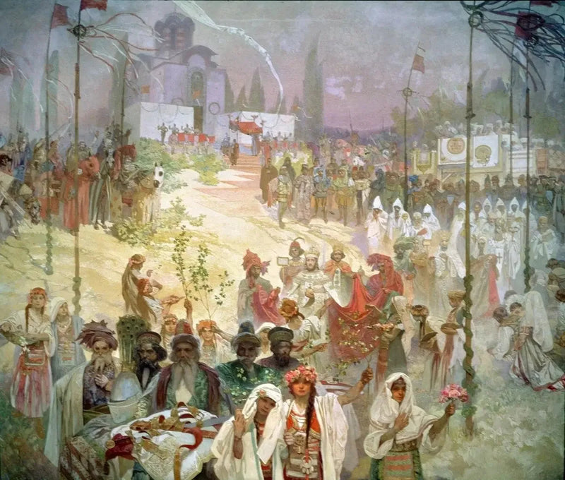 Kroning av den serbiske tsaren Stefan Dušan som bysantinsk keiser - Alphonse Mucha