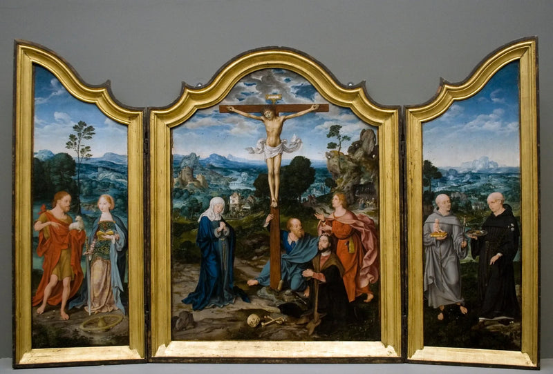 Korsfestelse med hellige og donorer - Joos van Cleve